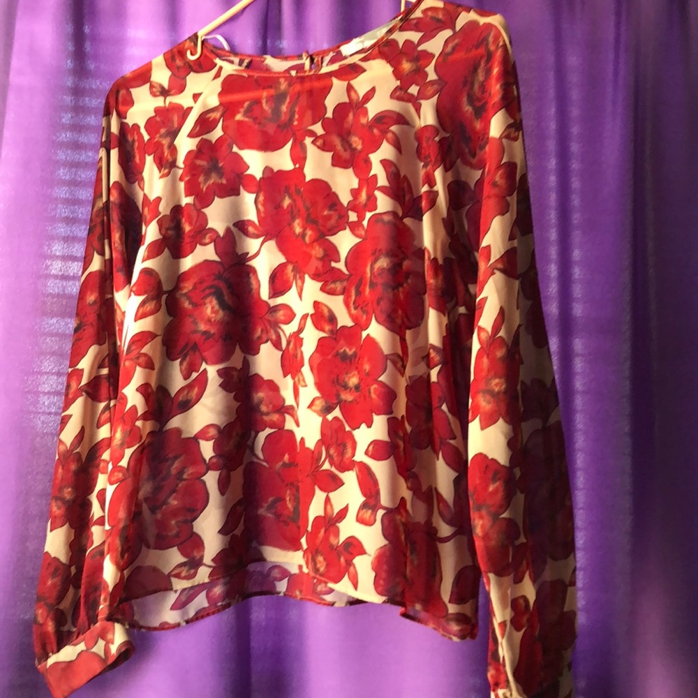 Red and Tan Floral Blouse